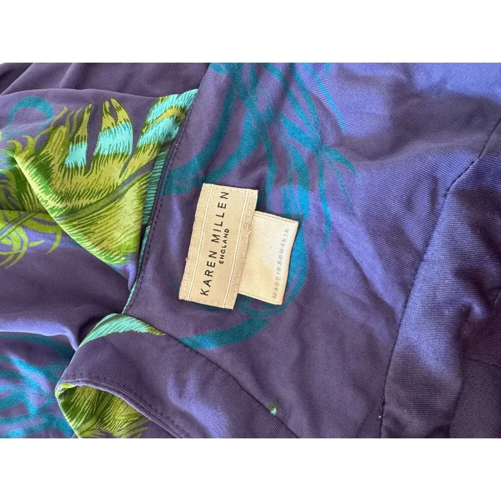 Karen Millen England Peacock Feather Draped Dress | Purple Blue | Small - Picture 8 of 10